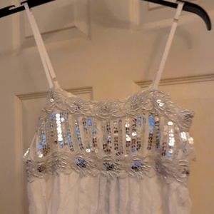 From England Gorgeous  white embellished dress. Size Medium